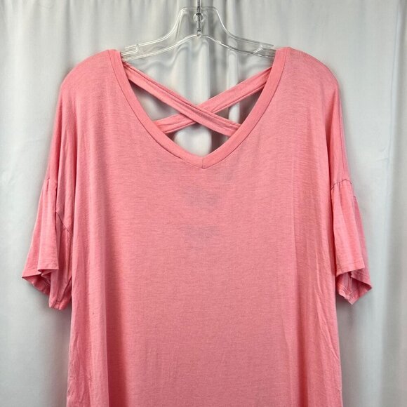 Bibi V-Neck Crisscross Back Short Sleeve Top Pink Womens Size Medium - Picture 2 of 9